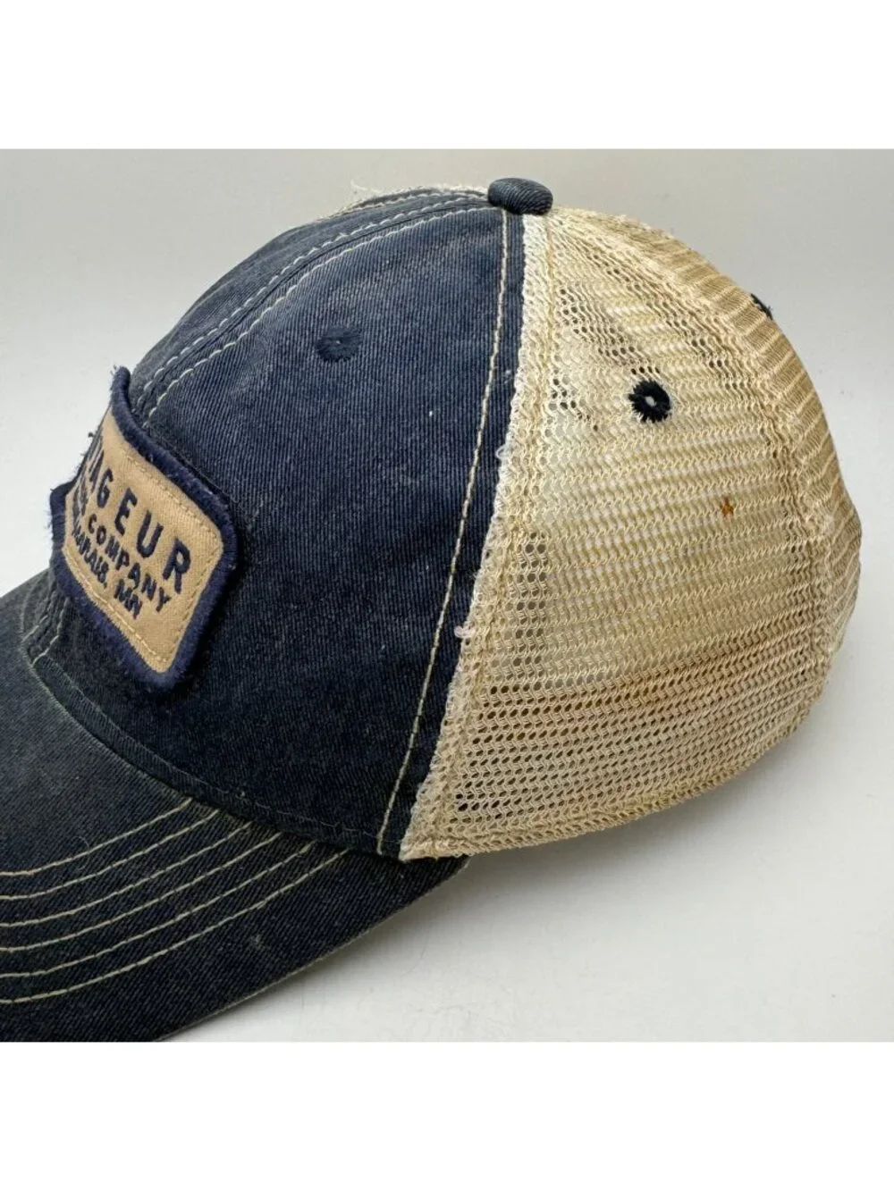 Legacy Voyageur Brewing Co. Trucker Hat Grand Marais MN Navy Blue Tan Mesh Cap